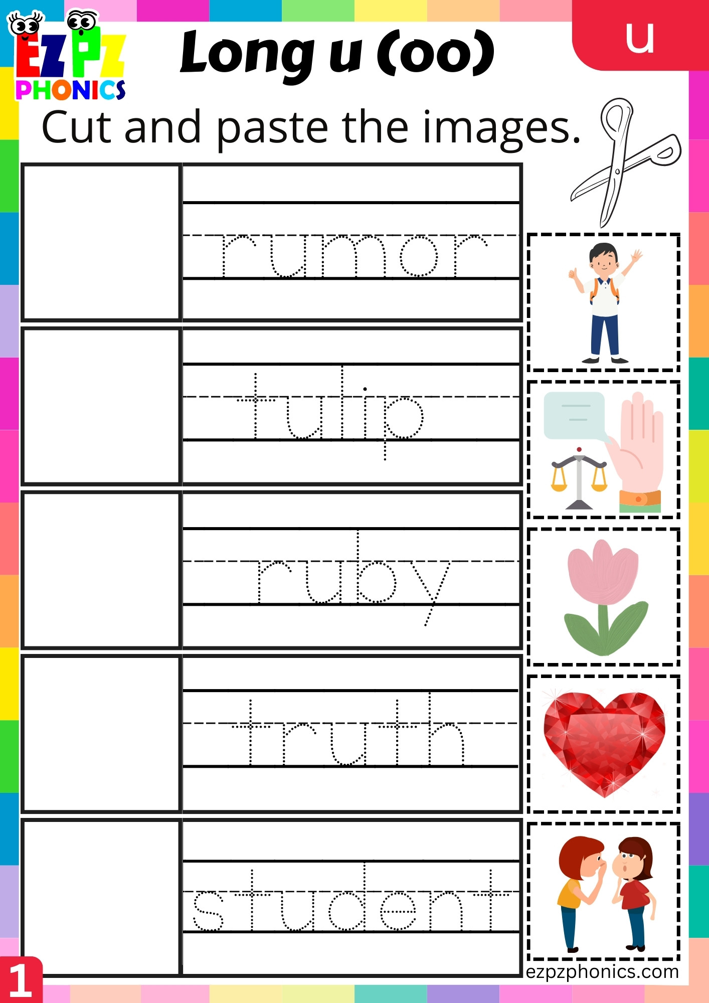 Cut and Paste the Images for u Words Long u (oo) Sound